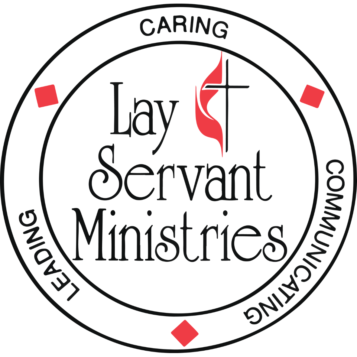 Lay Servant Ministries Logo, with the statement of: caring, communicating, leading.